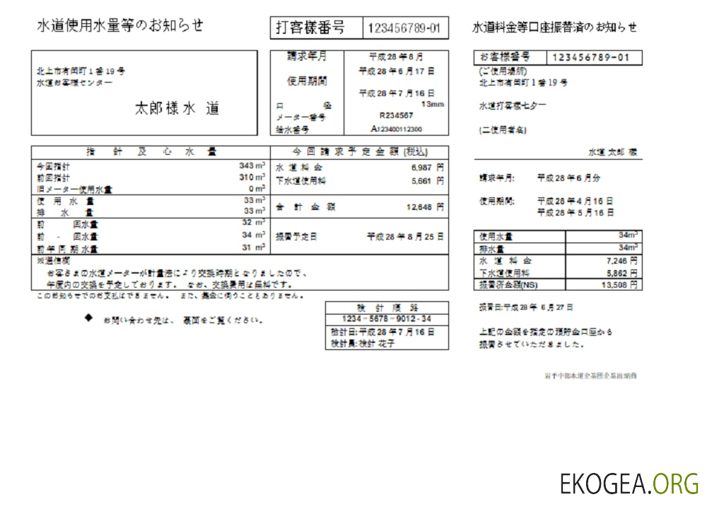Japan Iwate Chubu Waterworks Bureau water utility bill template in Word and PDF format